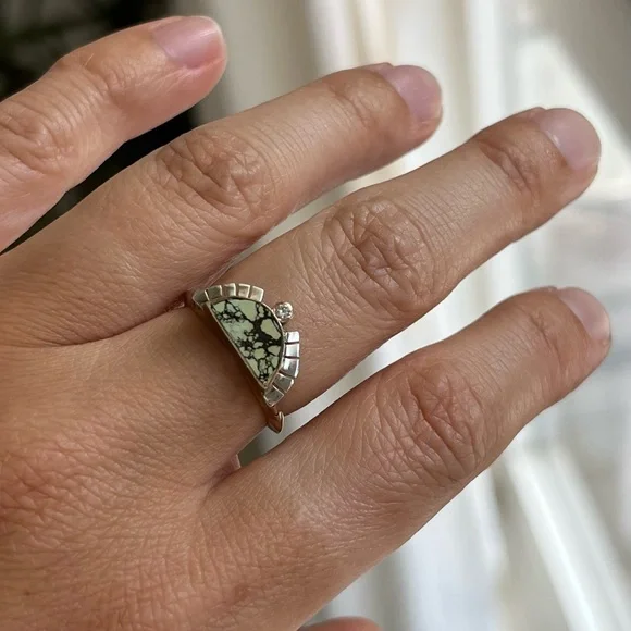 COPY - Young In The Mountains Gold Silver Diamond Turquoise Ring - Picture 2 of 6